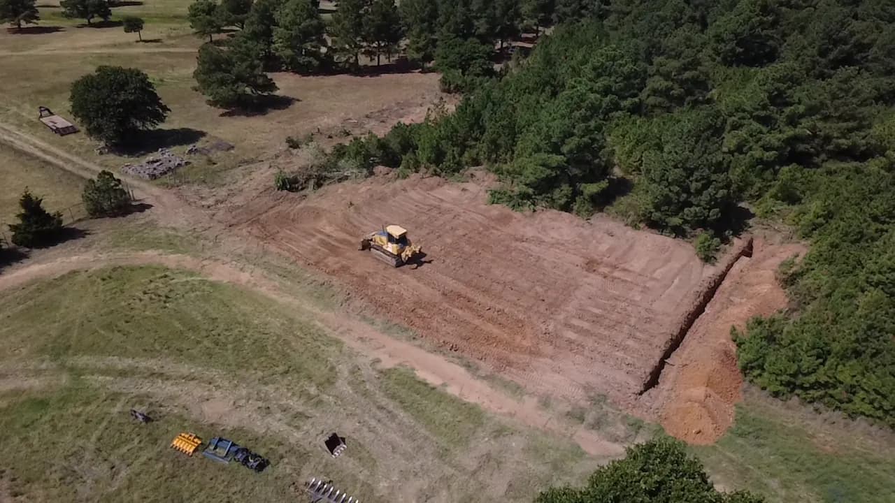 Excavation and site grading in Central Arkansas Aerial view of land being cleared and graded in Central Arkansas